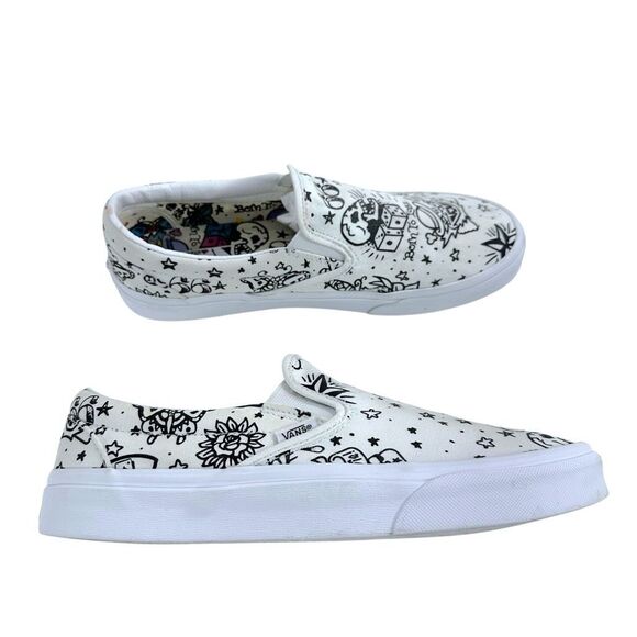 VANS Tattoo White Canvas Slip-on Sneakers 11.5(W) 9(M) - Picture 7 of 9